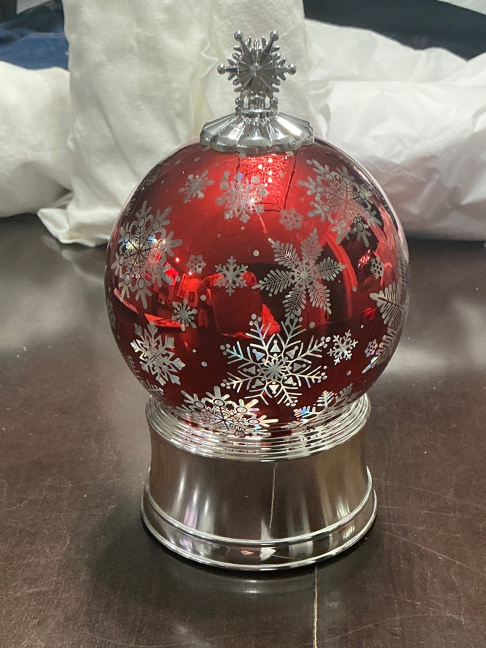 Red Snowflake Holiday Globe Ornament with Silver Accents